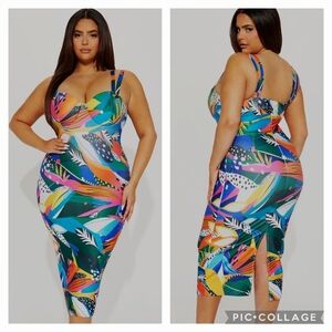 🔥 2X Fashion Nova Multicolor Abstract Print Bodycon Dress